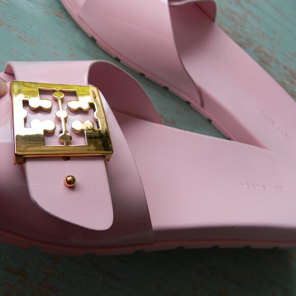 TORY BURCH MELLOW SLIDES SZ 9 LEATHER ROSA CANDY PINK COMFORT SANDALS - Picture 5 of 8